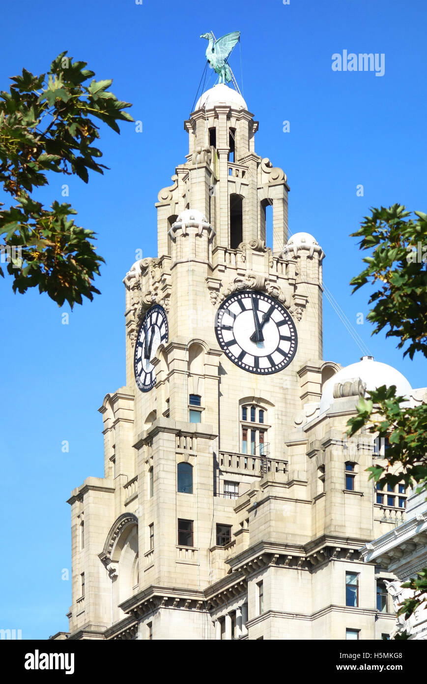 The LIver building at the pier head in LIverpool, England, UK Stock Photo