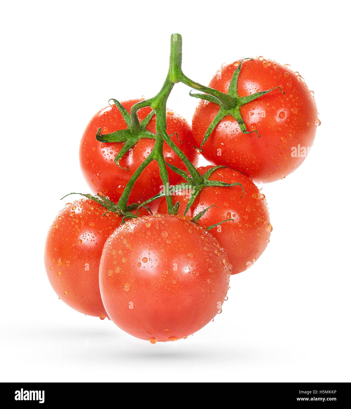 Tomatoes with drops of water on a white background Stock Photo