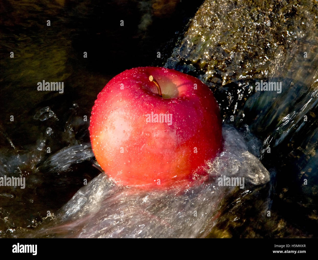 Wet apple in water splash Stock Photo - Alamy