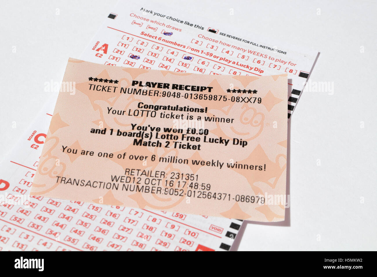 UK Lotto winner receipt Stock Photo