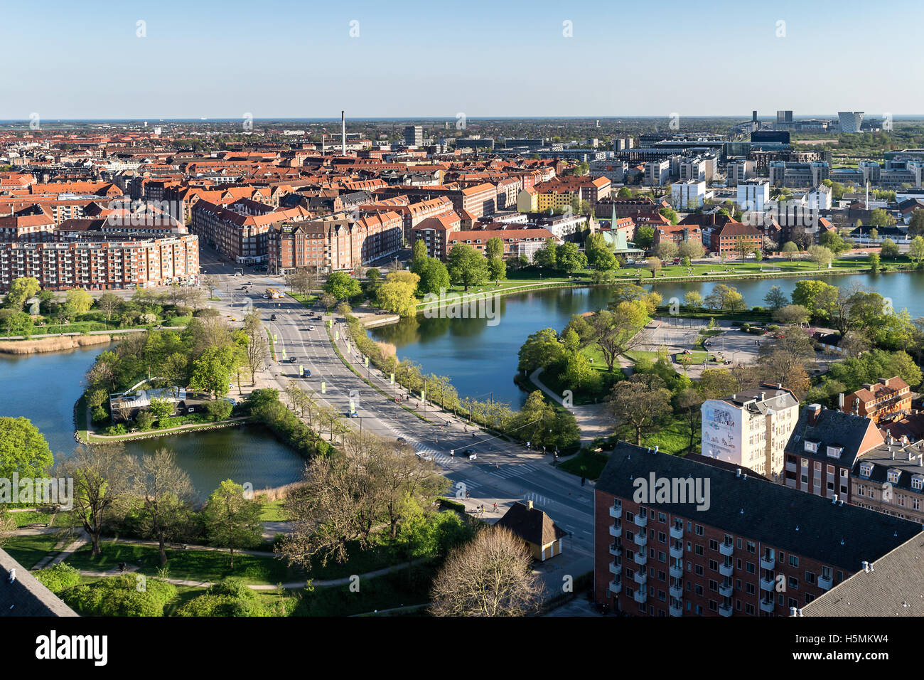 Areal view of Copenhagen, Denmark, with Knippel Bribge (Knippelsbro) and inner harbor canal Stock Photo