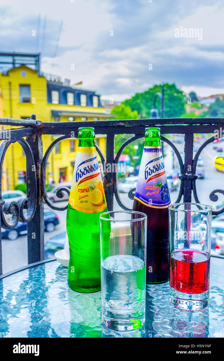 The famous Georgian lemonades with different fruit tastes can be found in  every cafe and bar, Tbilisi, Georgia Stock Photo - Alamy