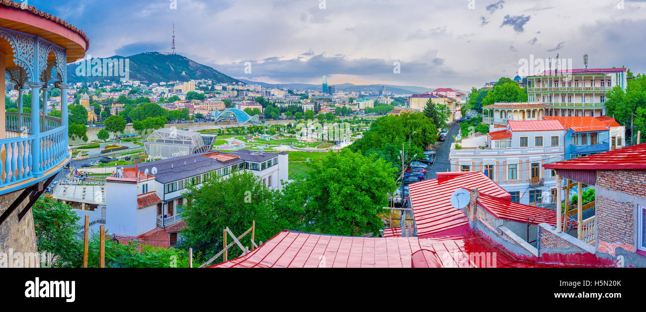 Sololaki Ridge Panoramic view of the city with Sololaki Hill, Rike Park, Peace bridge ...