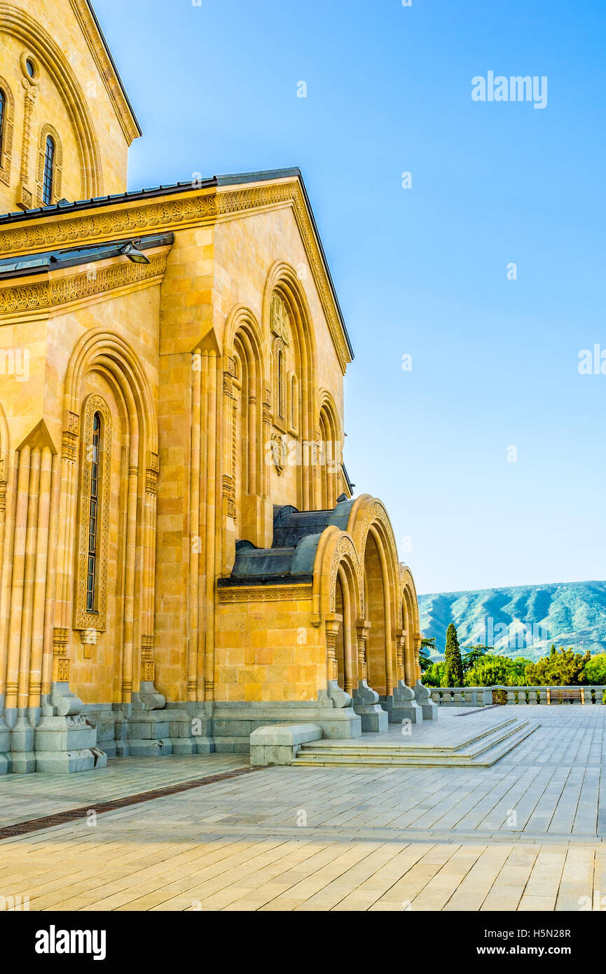 The entrance to the Holy Trinity (Sameba) Cathedral in Tbilisi,