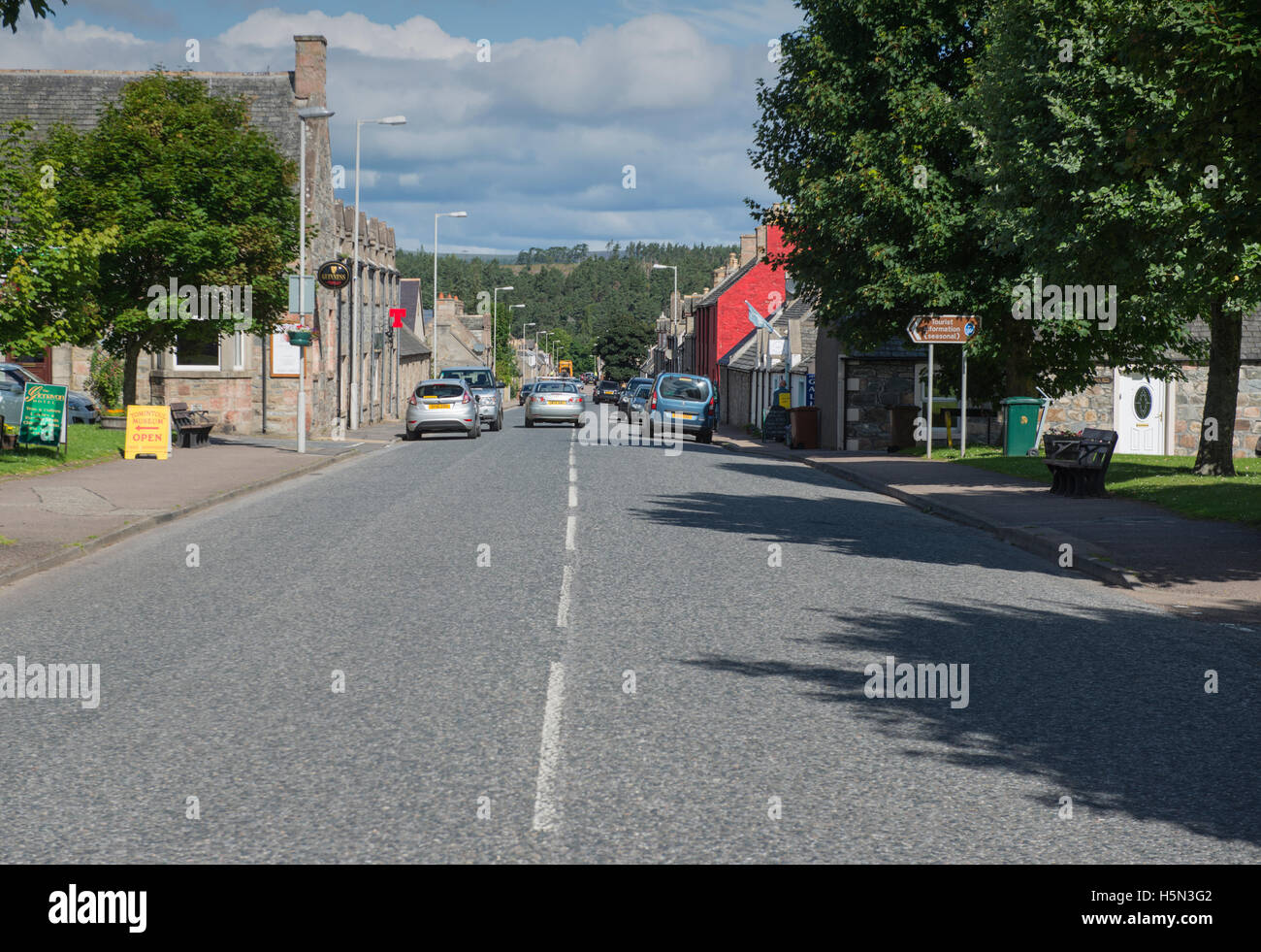 Main street running through Tomintoul, the highest village in the