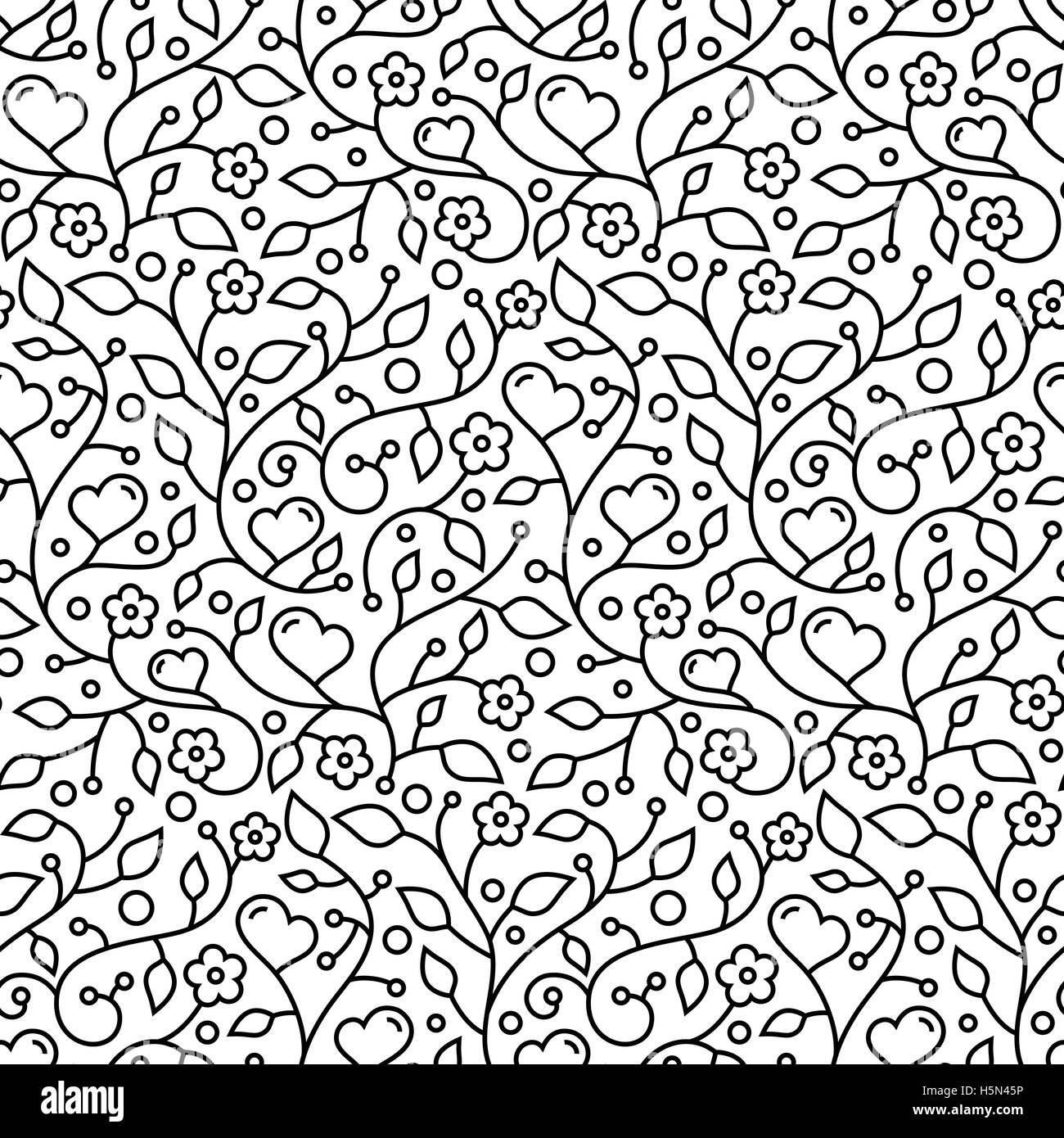 Ornamental floral seamless wallpaper pattern with flowers, leaves and hearts for your design Stock Vector