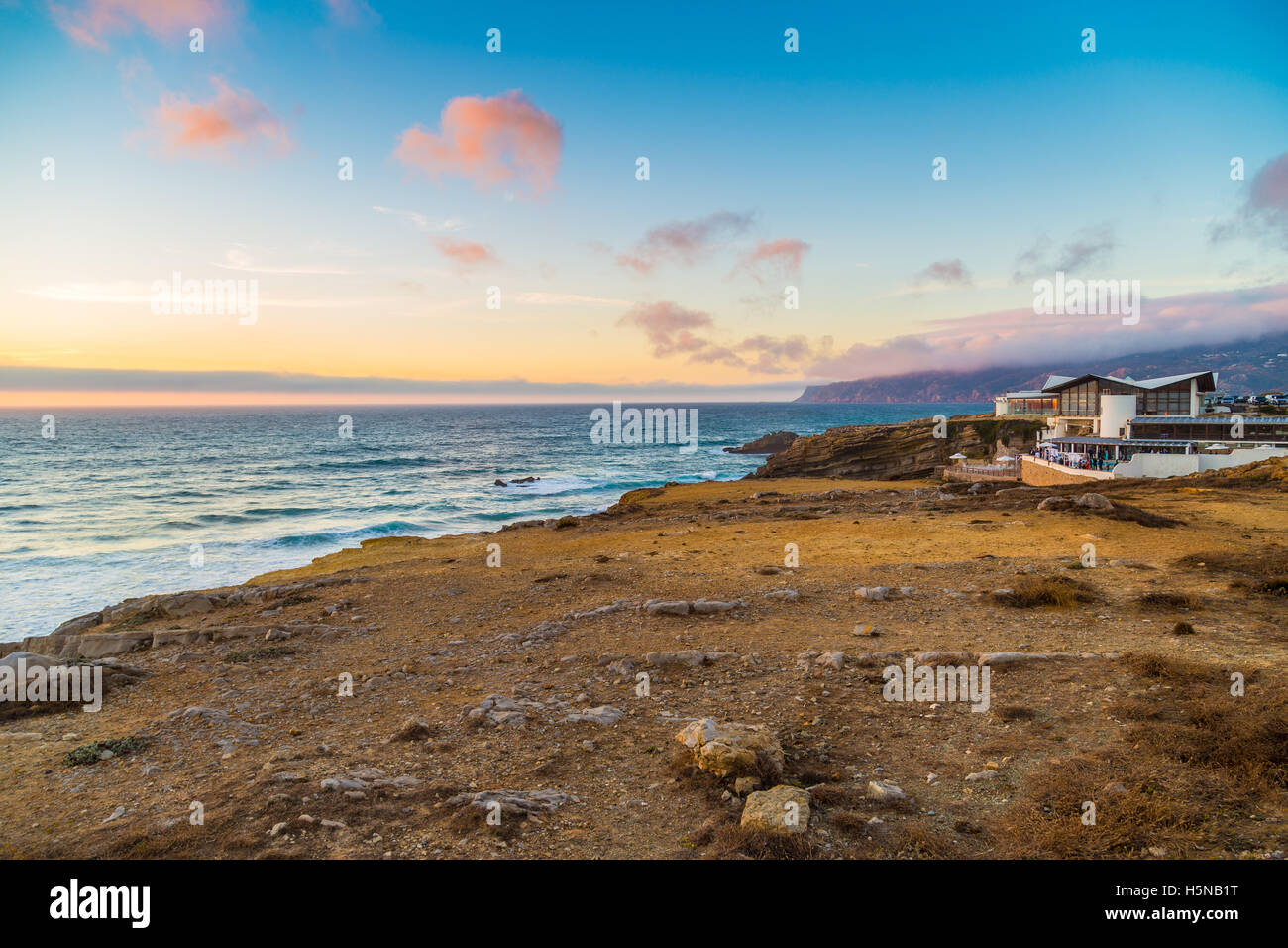 Sunset seascape near Guincho beach and Cascais coastline, Portugal Stock Photo