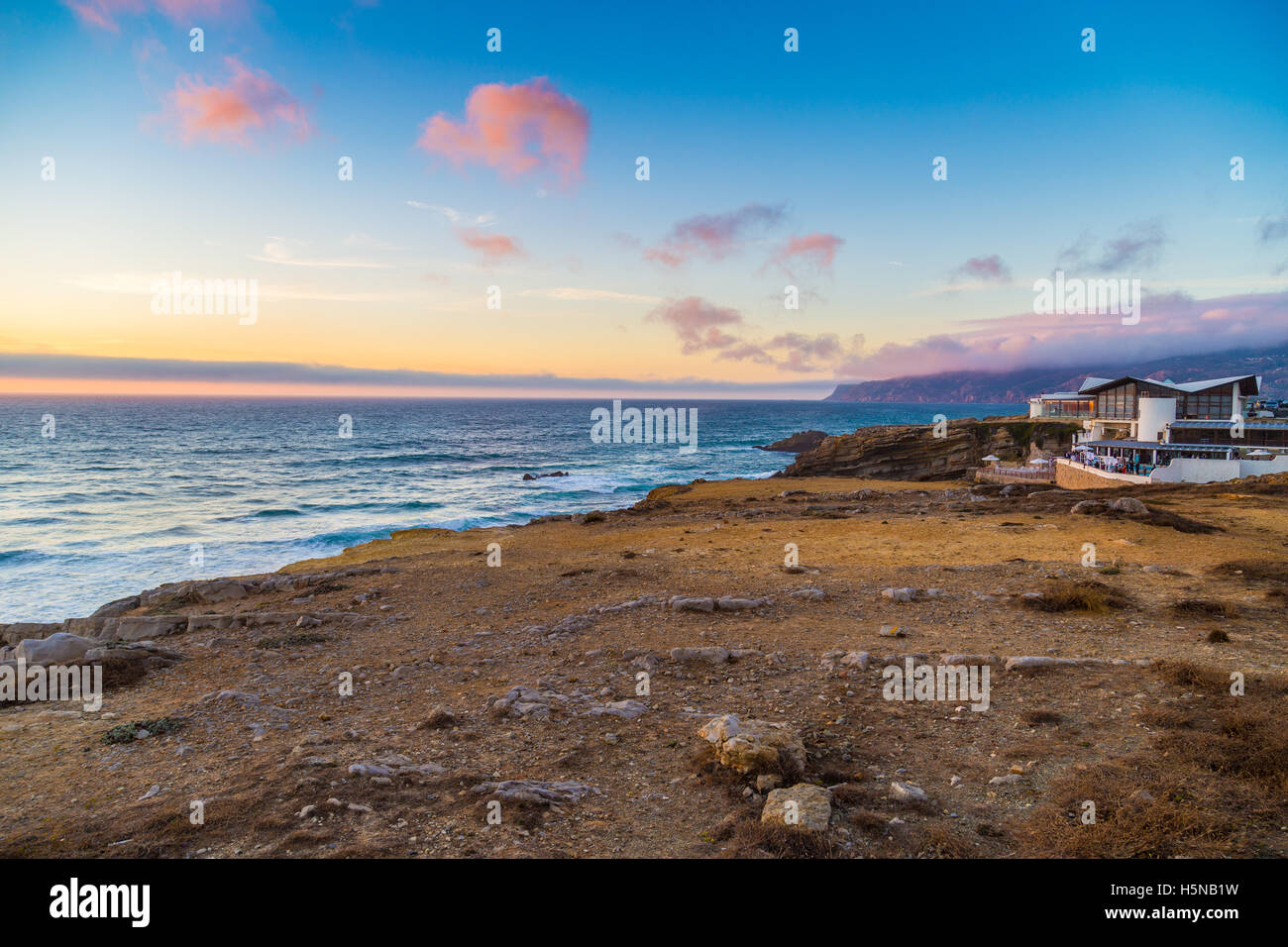 Sunset seascape near Guincho beach and Cascais coastline, Portugal Stock Photo