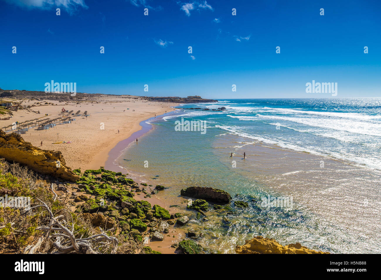 Aerial view of Guincho beach (Praia Grande do Guincho) in Portugal ...