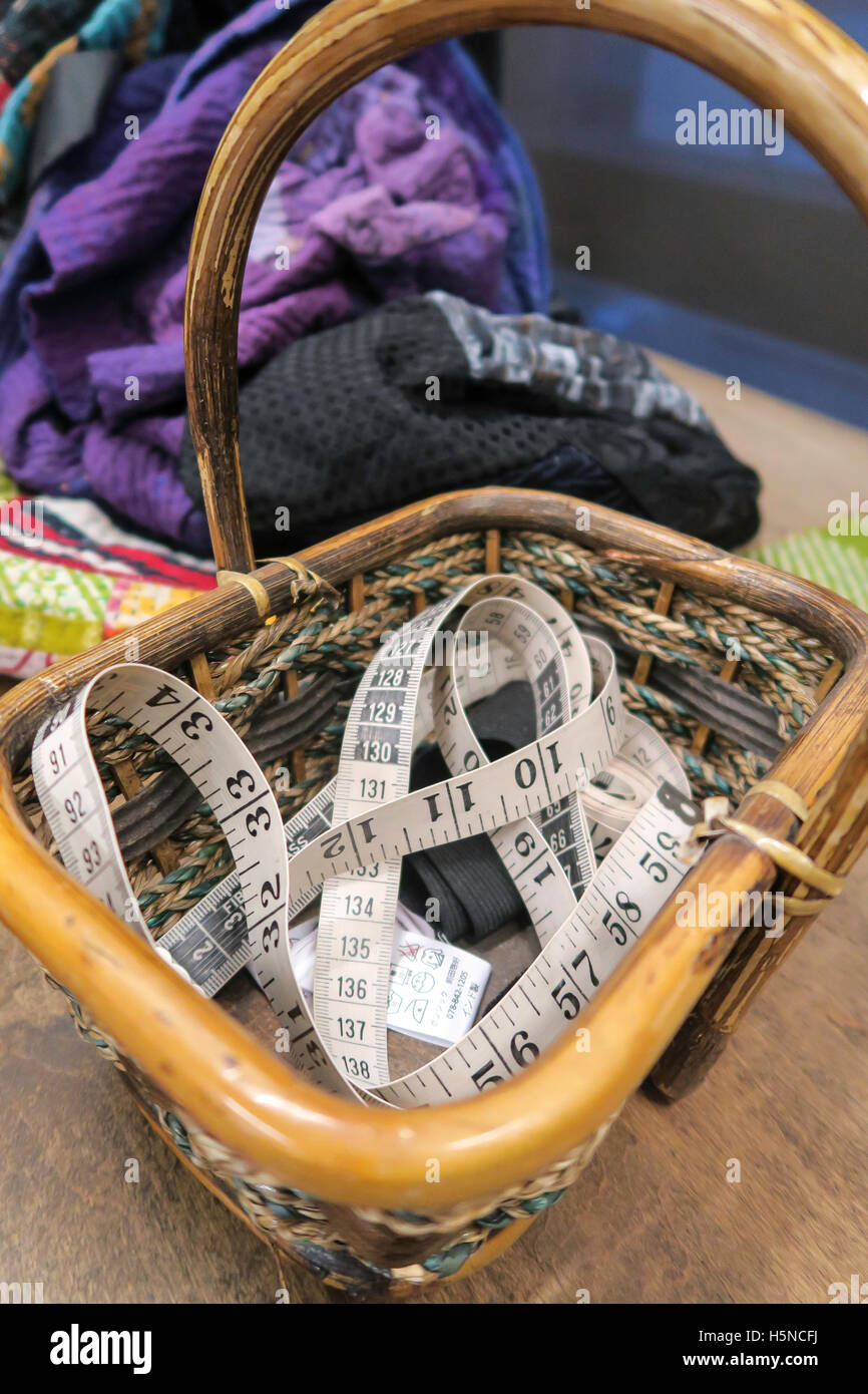 Basket with Sewing Notions Stock Photo Alamy