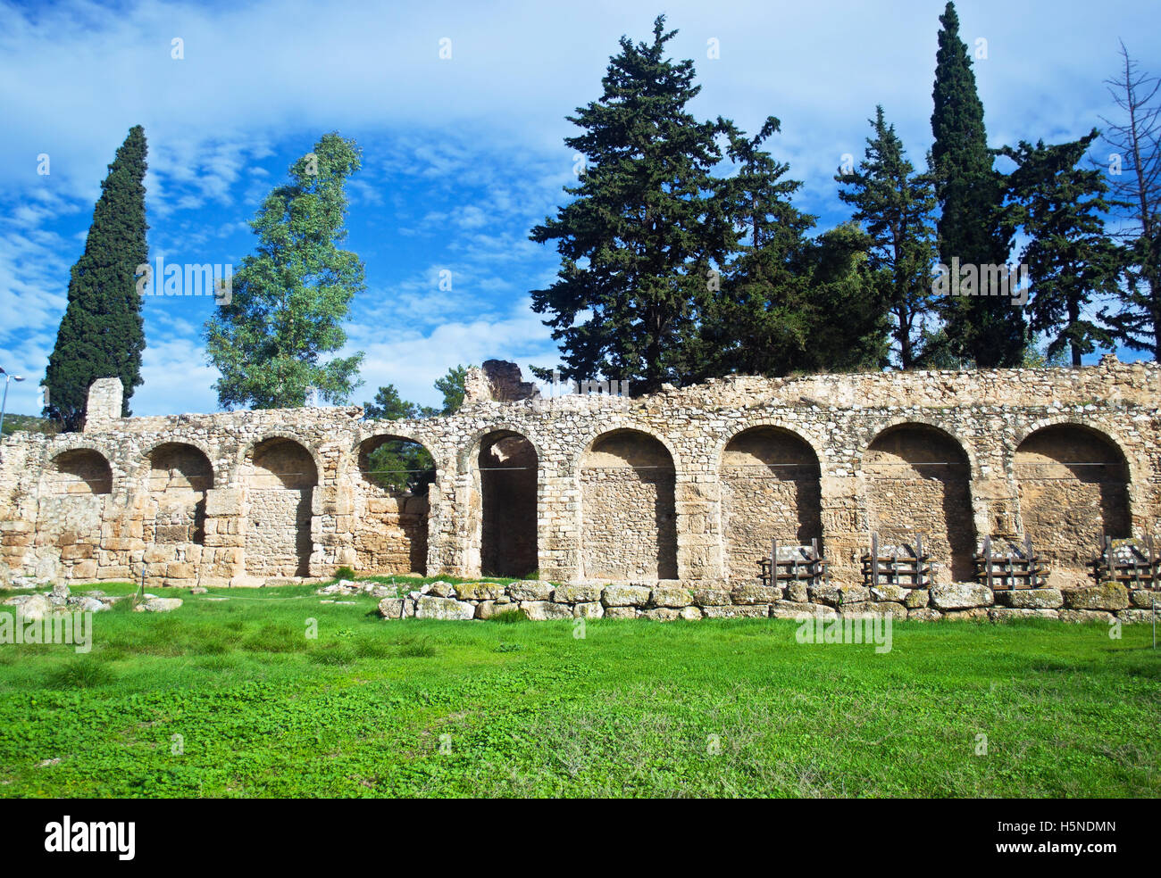 ancient wall of Daphni monastery Athens Greece Stock Photo