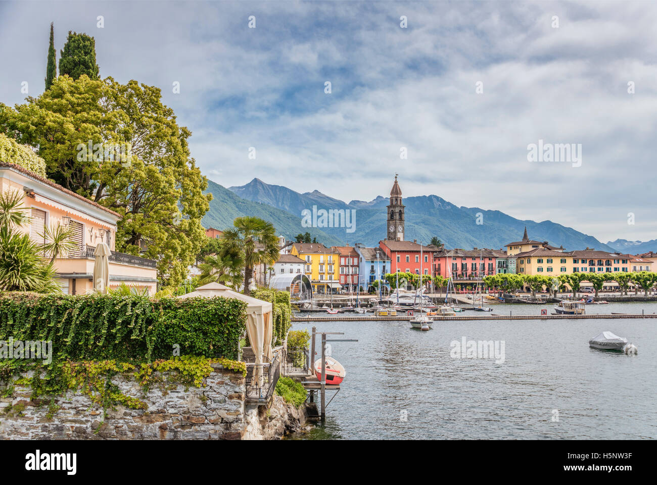 Scenic seascape at  Lago Maggiore near Ascona, Ticino, Switzerland Stock Photo