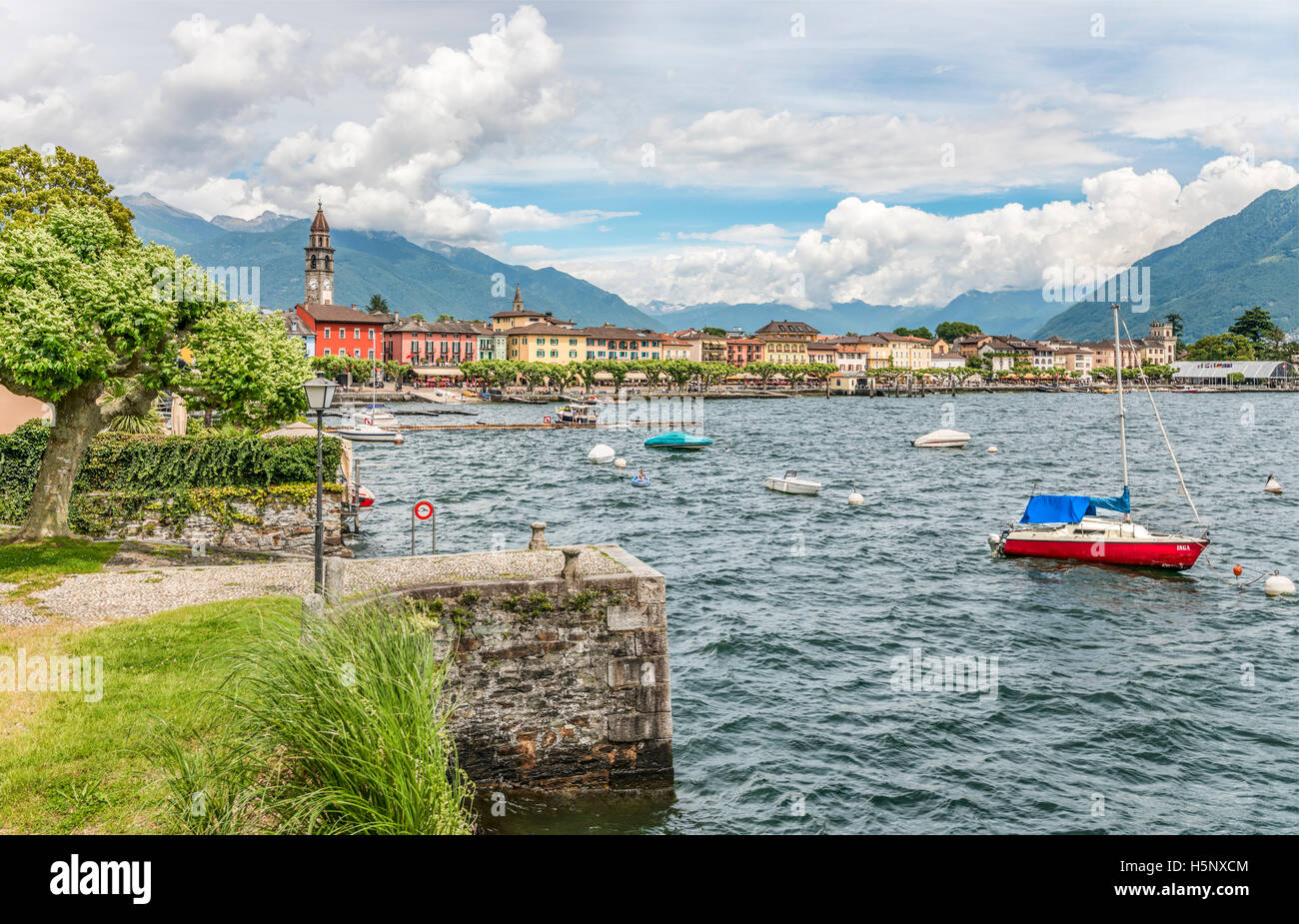 Scenic seascape at  Lago Maggiore near Ascona, Ticino, Switzerland Stock Photo