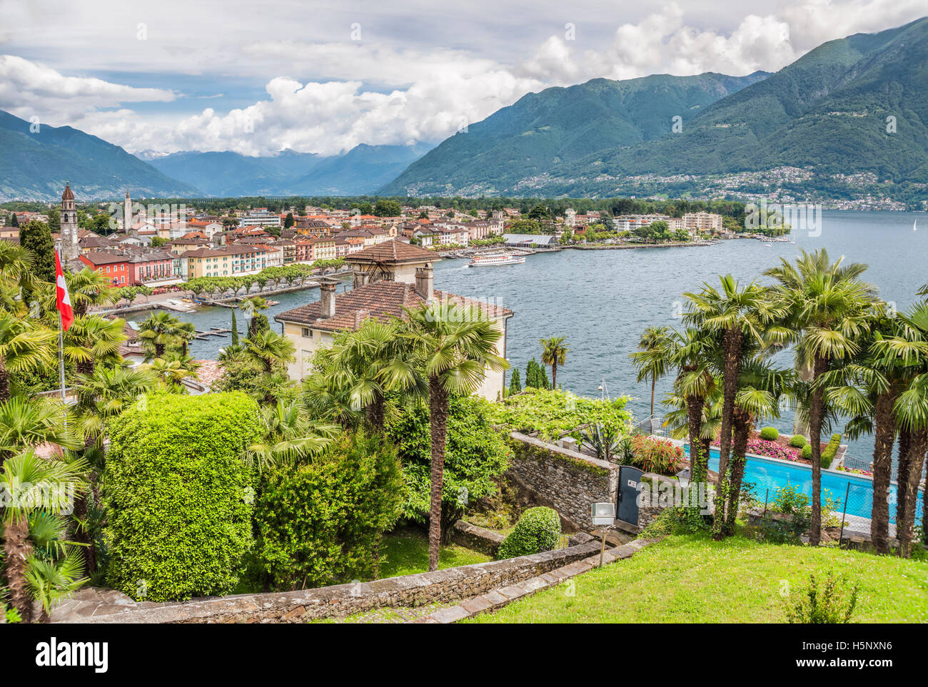 Scenic view over Ascona at Lago Maggiore, Ticino, Switzerland Stock Photo