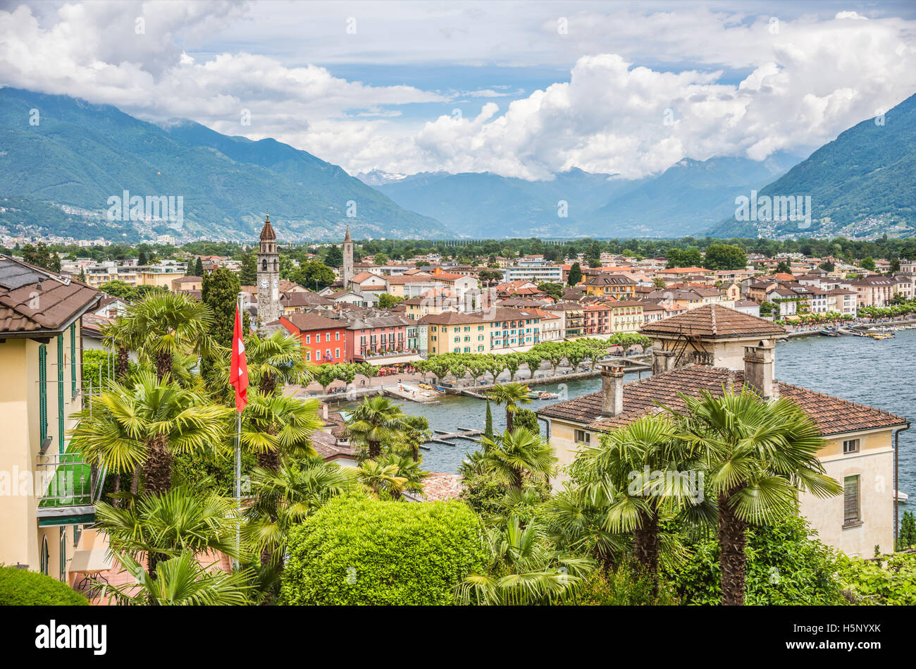 Scenic view over Ascona at Lago Maggiore, Ticino, Switzerland Stock Photo