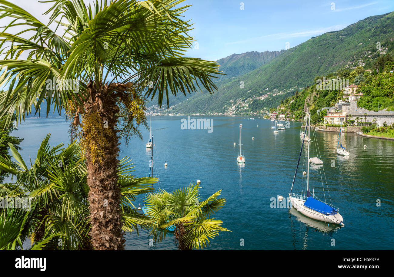 Scenic lakescape at  Lago Maggiore near Ascona, Ticino, Switzerland Stock Photo