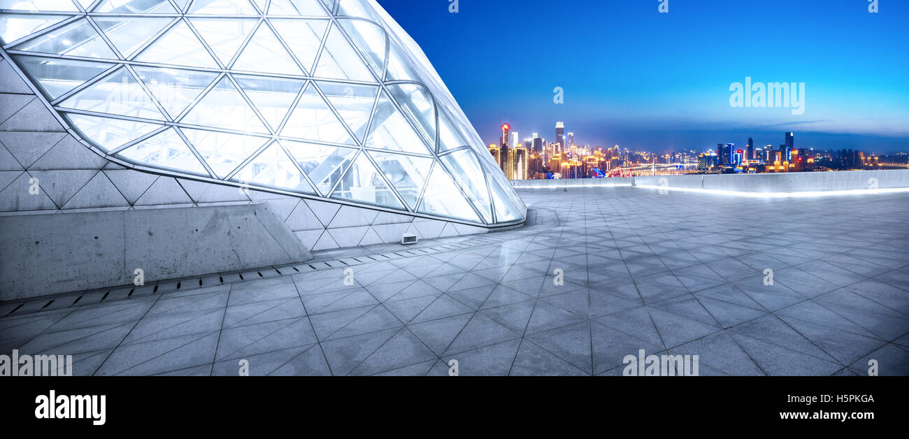 cityscape and skyline of chongqing from empty patio Stock Photo