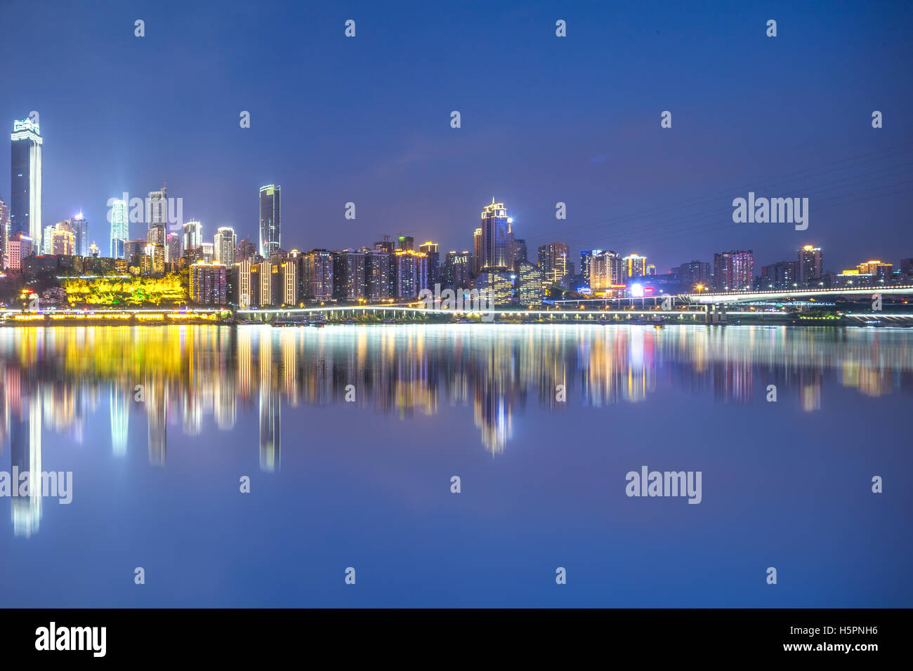 night scene of chongqing from water Stock Photo