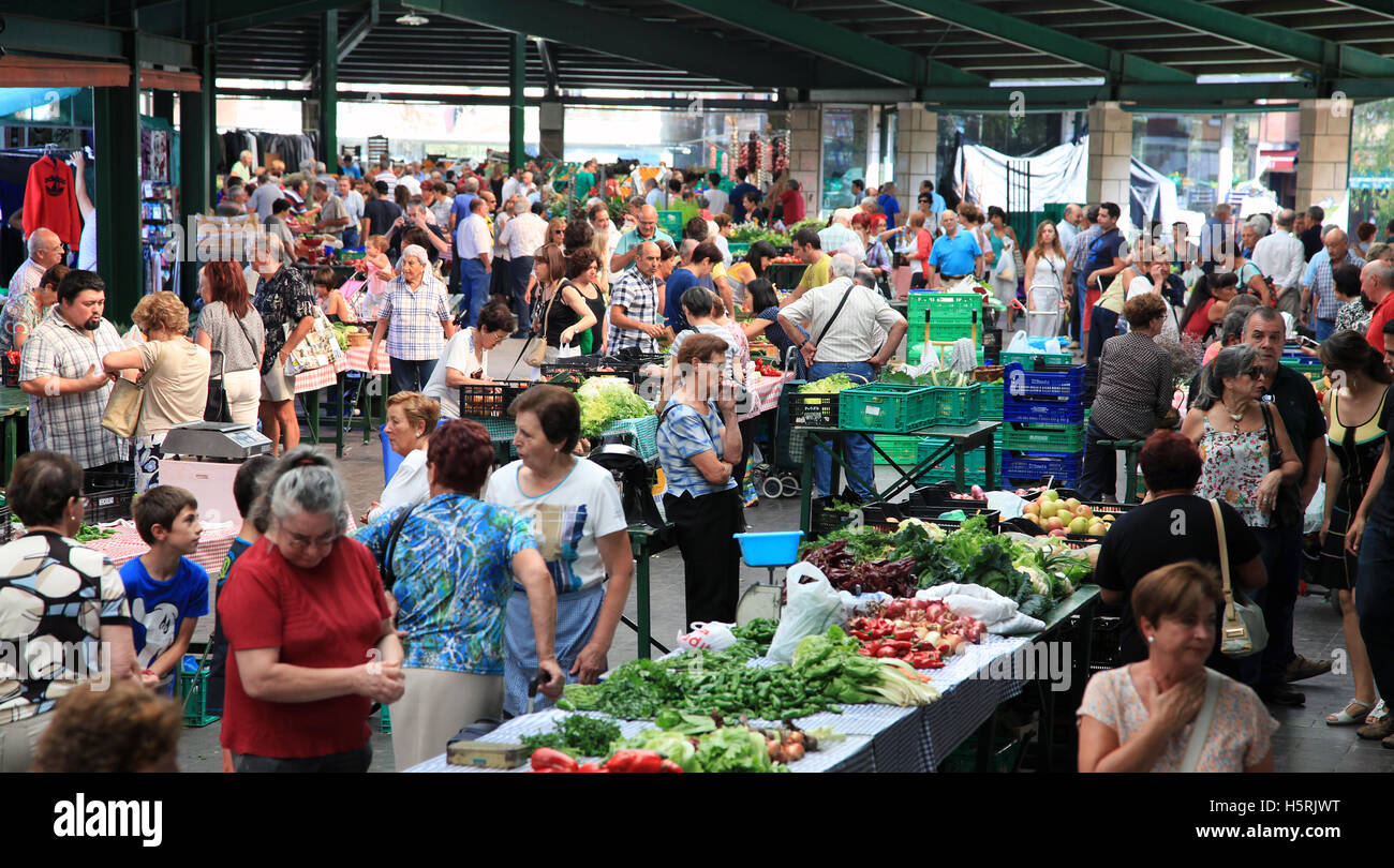 Market every monday in Guernica Gernika Gernika-Lumo Basque Country Spain Stock Photo