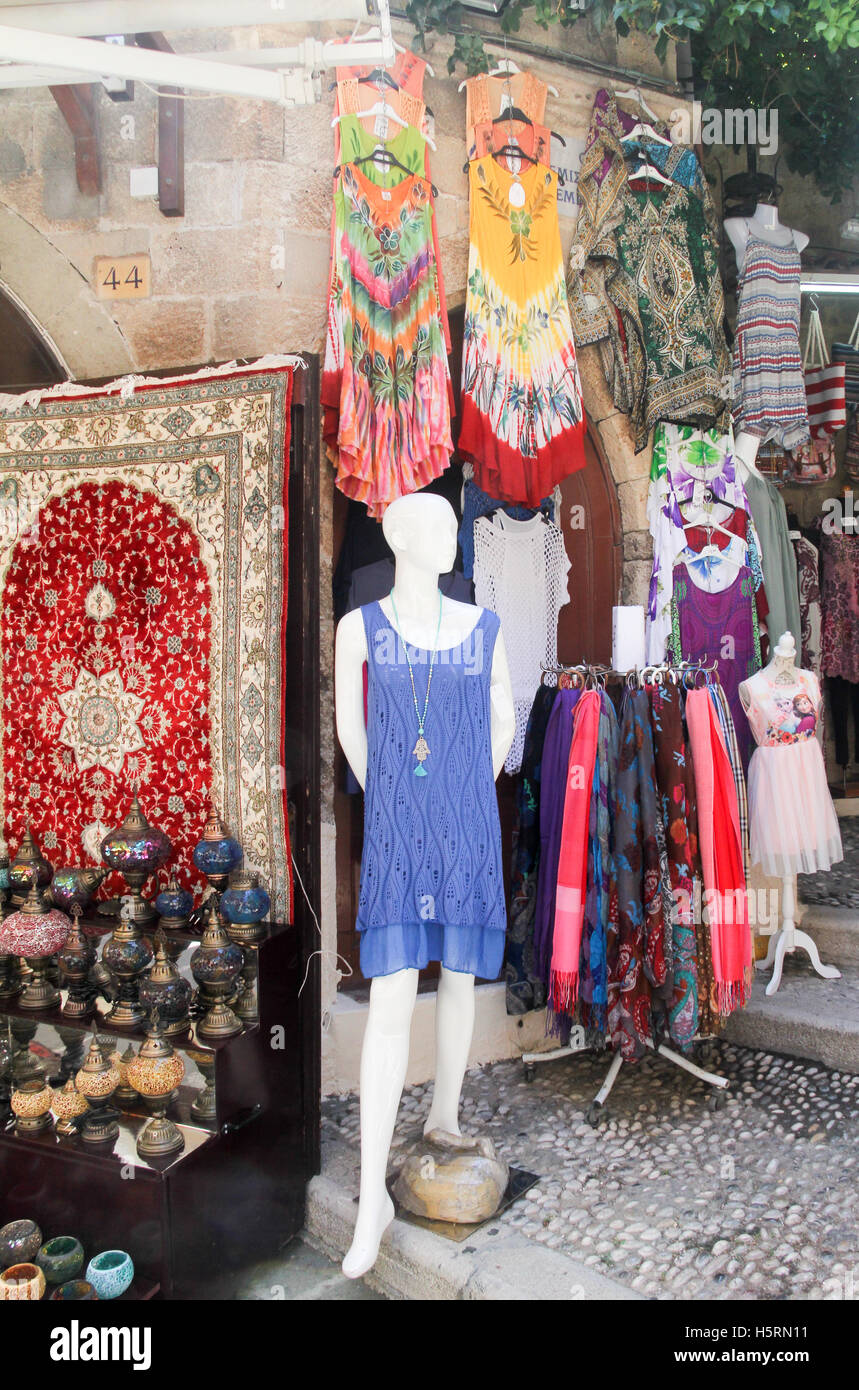 Clothing and souvenir shop, Rhodes Town, Greece Stock Photo Alamy