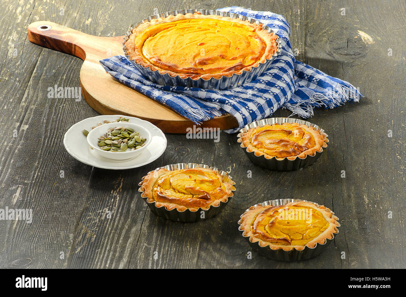 Pumpkin Pie for Thanksgiving  on rustic table. Stock Photo