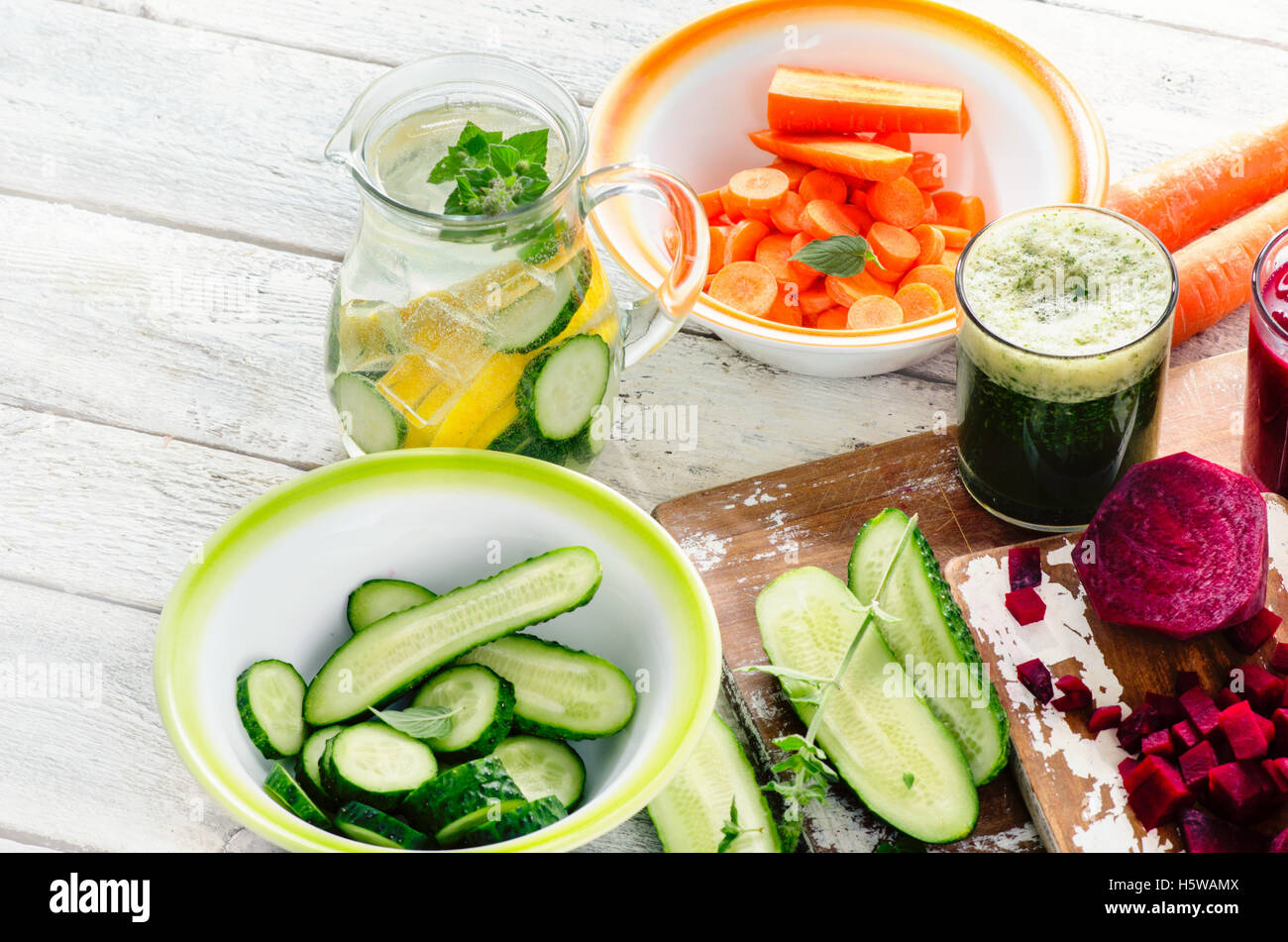 Detox. Healthy diet eating. Colorful fruits and vegetables. Stock Photo