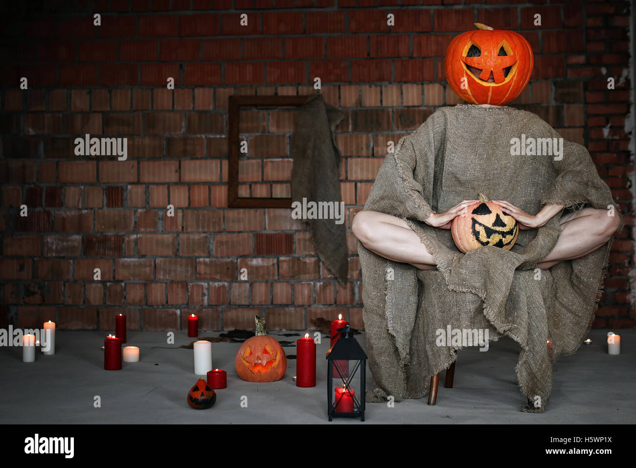 pumpkin head monster horror indoor Stock Photo Alamy