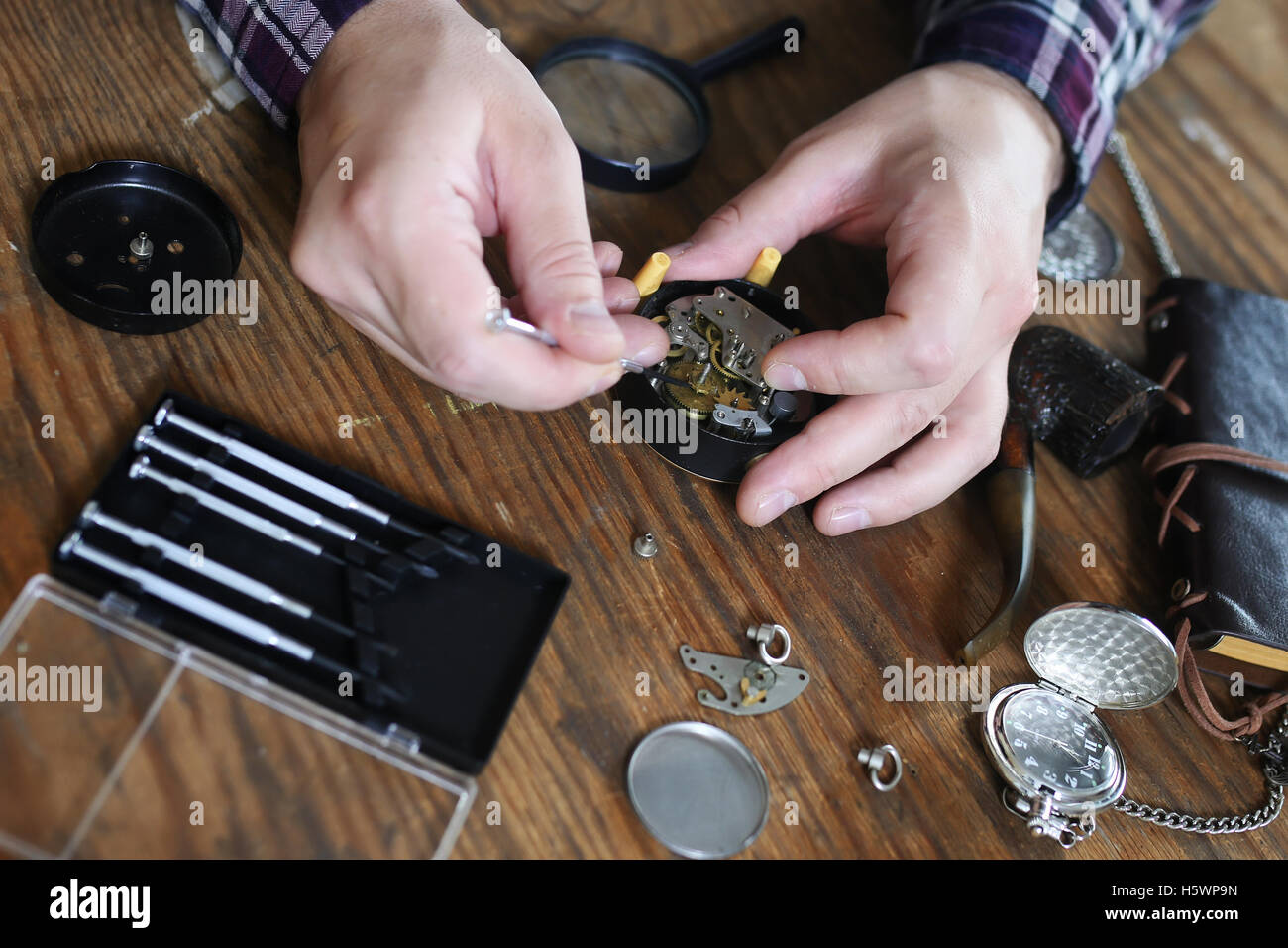 watch clock repair Stock Photo Alamy