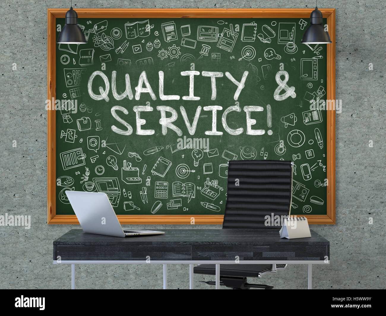Quality and Service on Chalkboard in the Office. 3D Stock Photo Alamy