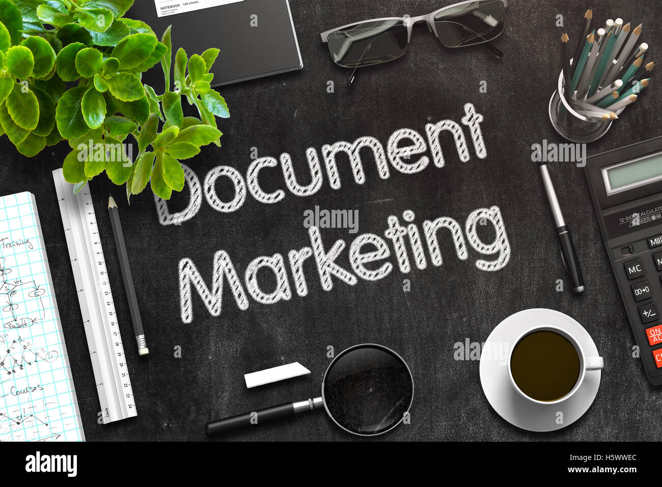 Document Marketing on Black Chalkboard. 3D Rendering Stock Photo Alamy
