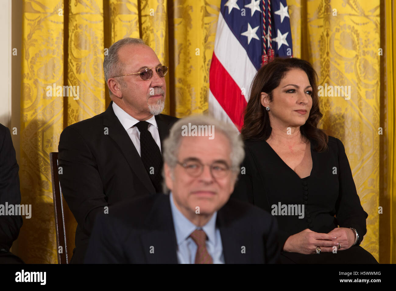 Emilio Estefan and Gloria Estefan attend the Presidential Medal of Freedom Awards at the White House in Washinton DC on November 24th, 2015 Stock Photo