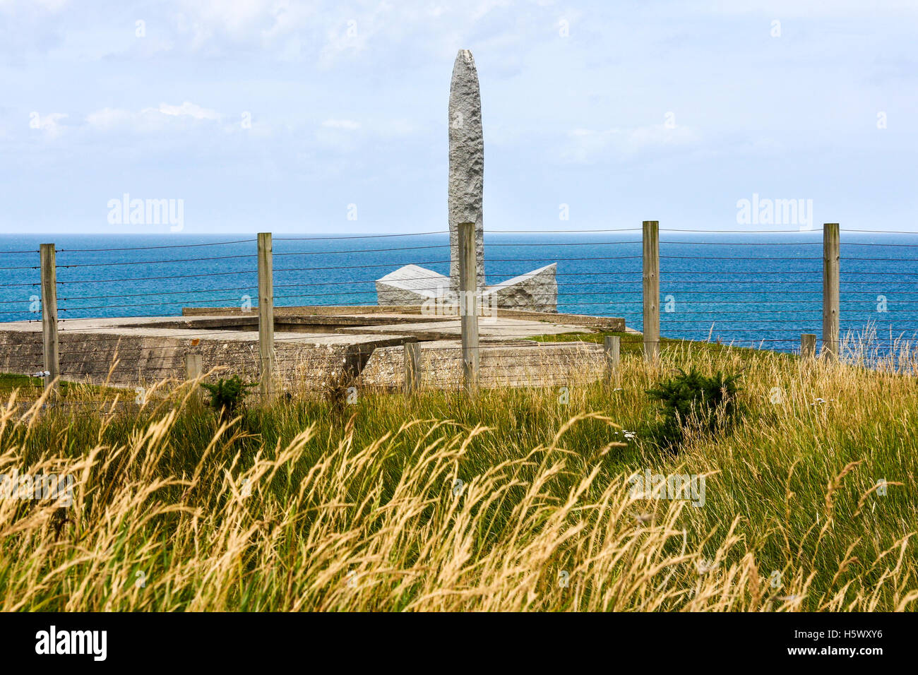 Ranger Monument, monument to the American Second Ranger Battalion, Pointe du Hoc, France Stock