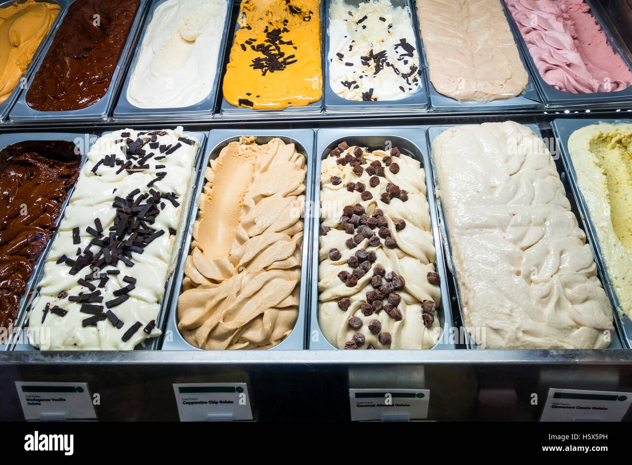Gelato in a mix of flavors for sale Stock Photo