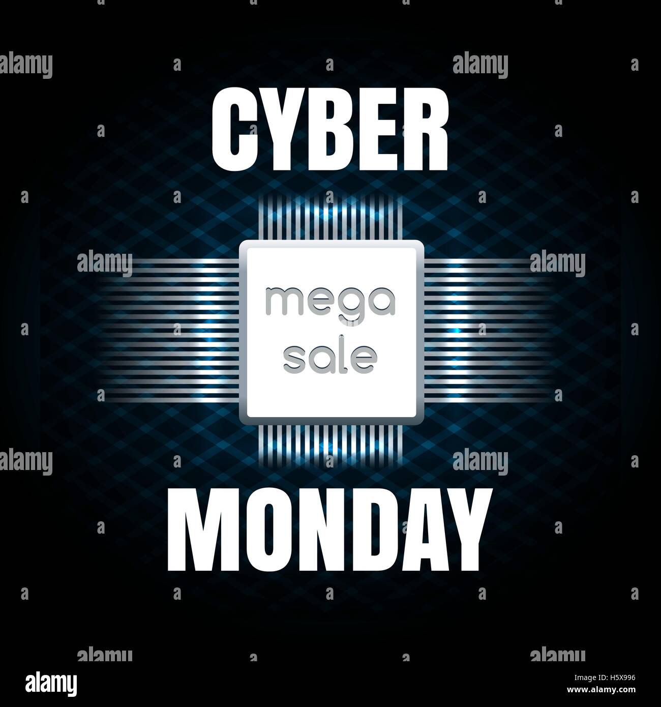 Sale Banner For Cyber Monday With Chip Against Black Background Vector