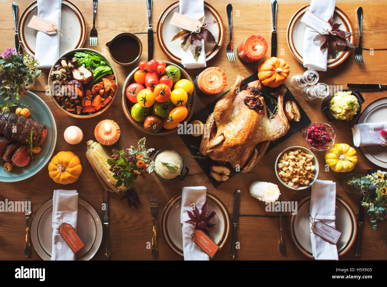 Thanksgiving Celebration Traditional Dinner Table Setting Concept Stock