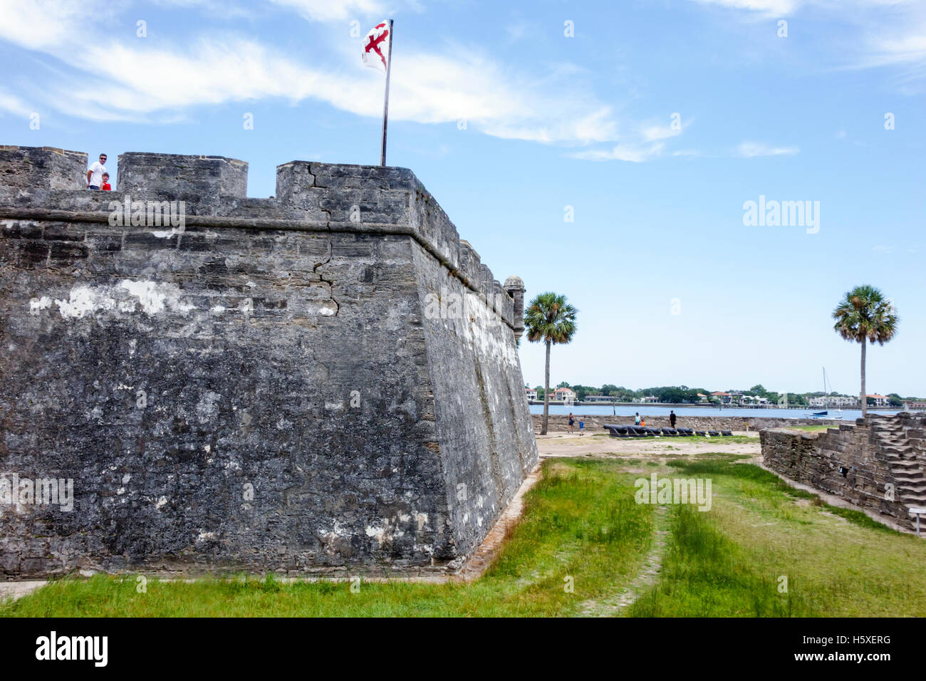 St. Saint Augustine Florida,Castillo de San Marcos National Monument,historic fort,coquina masonry,wall,FL160802059 Stock Photo