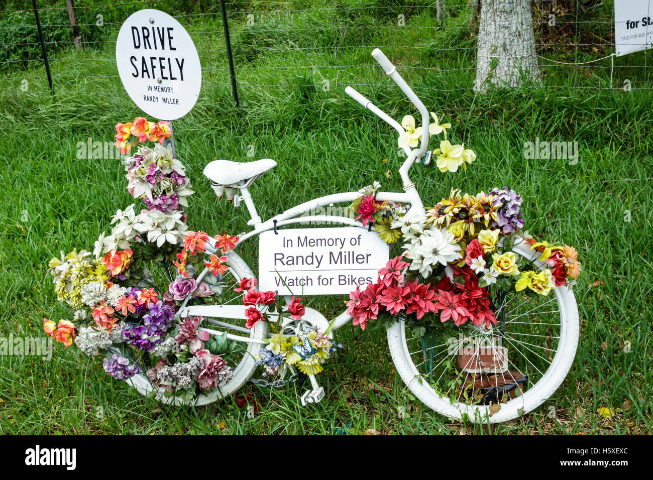 St. Saint Augustine Florida,roadside side road memorial bike traffic accident death site bicycle Stock Photo