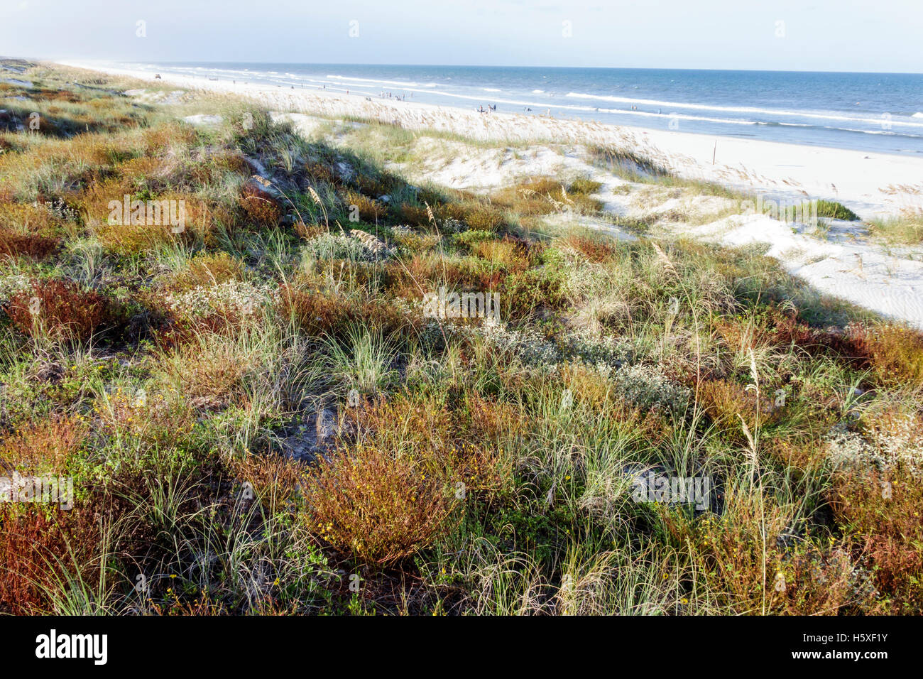 St. Saint Augustine Florida,Beacher's Lodge Ocean waterfront Suites,boardwalk,beach beaches,Atlantic Ocean water,natural dunes,visitors travel traveli Stock Photo
