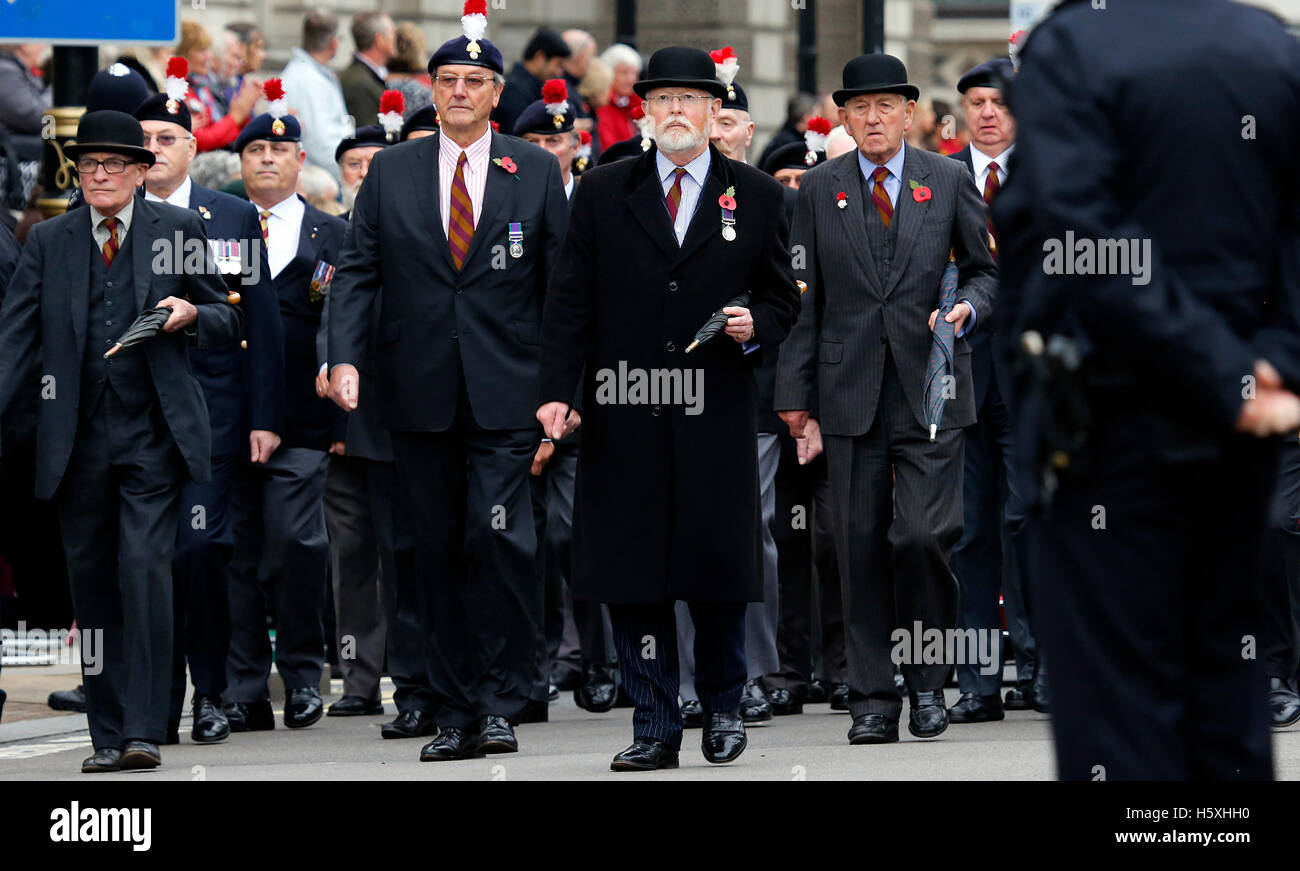 London, UK - November 8, 2015: People take part in Remembrance Day, Poppy Day or Armistice Day, nearst Sunday of 11 every Nov. Stock Photo
