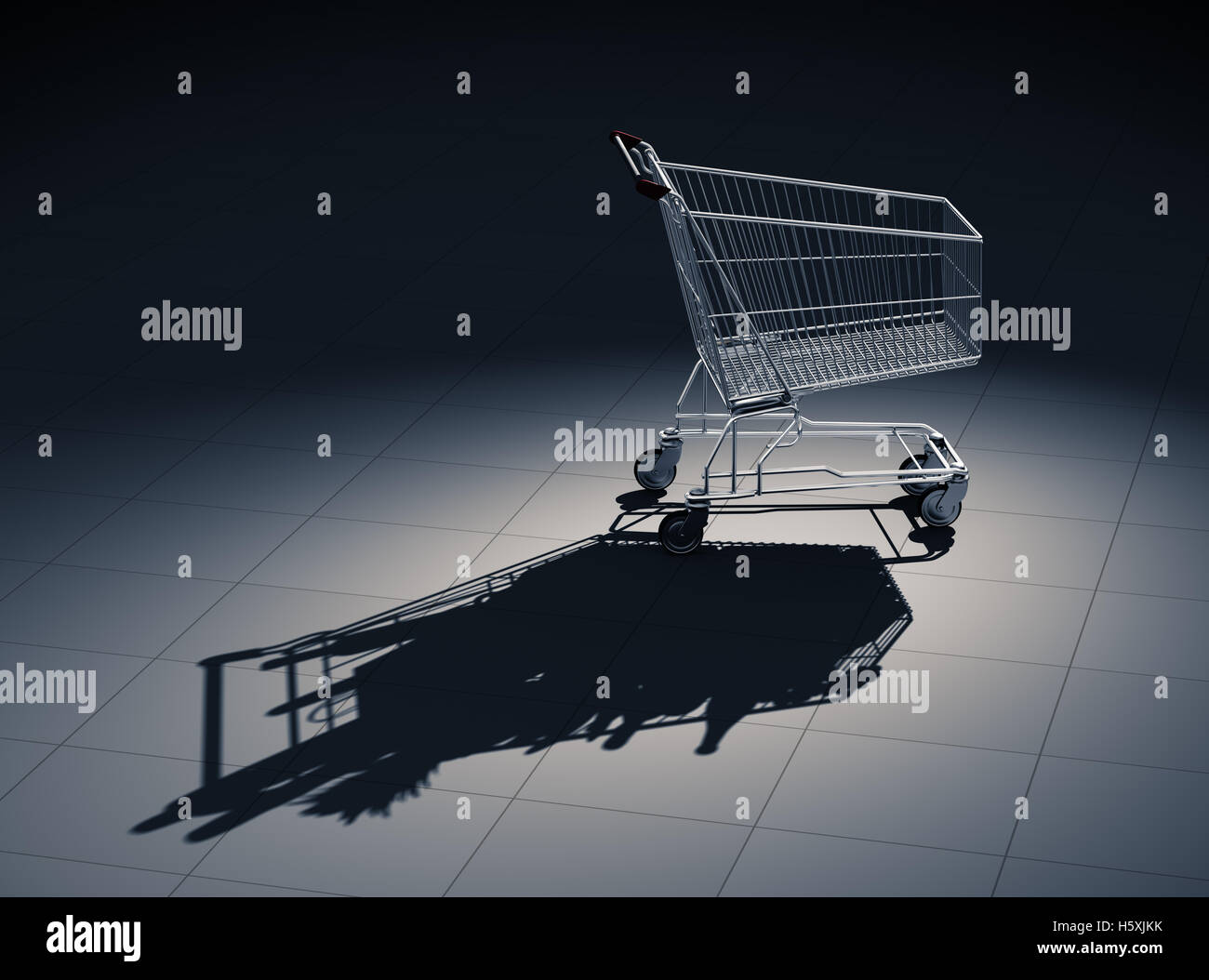 Empty Shopping Cart Cast Shadow As Shopping Cart Full Of Food Stock Photo