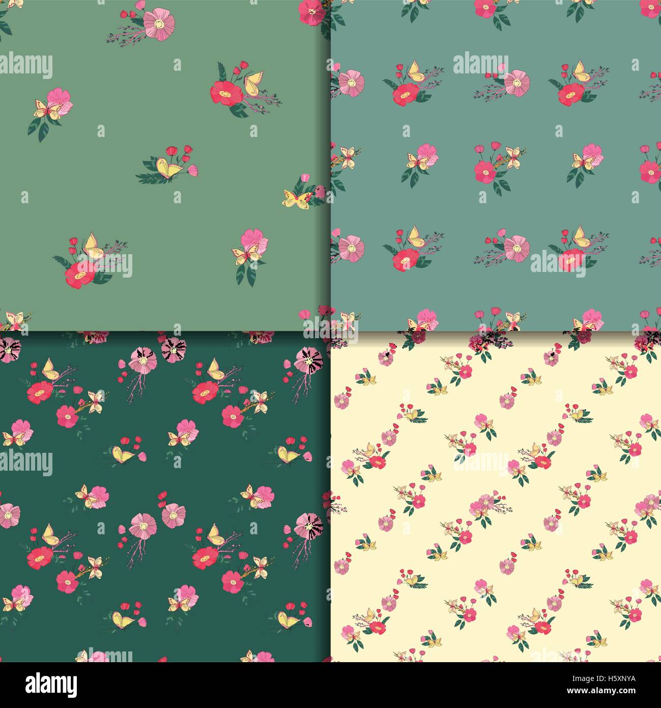 Seamless Vintage Wildflowers Pattern Set Stock Vector Image & Art - Alamy