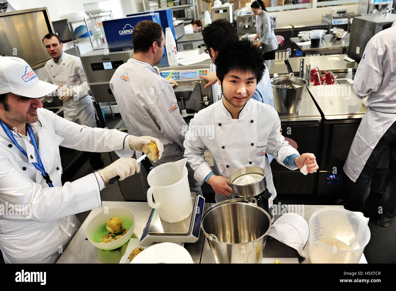 A practical lesson at the Carpigiani Gelato University in Anzola nell'Emilia, near Bologna, Italy Stock Photo