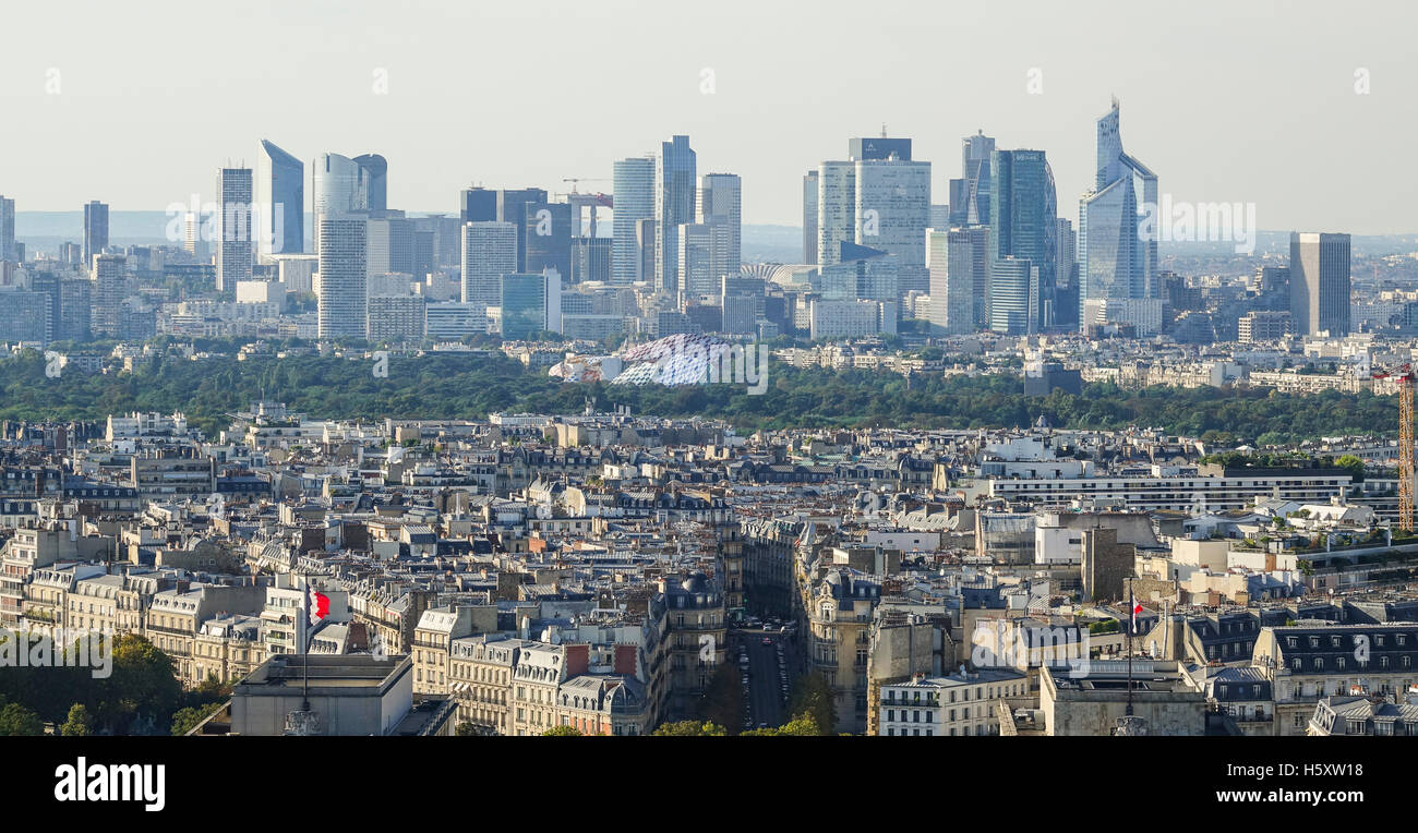 Modern district La Defense in Paris - distant aerial view Stock Photo