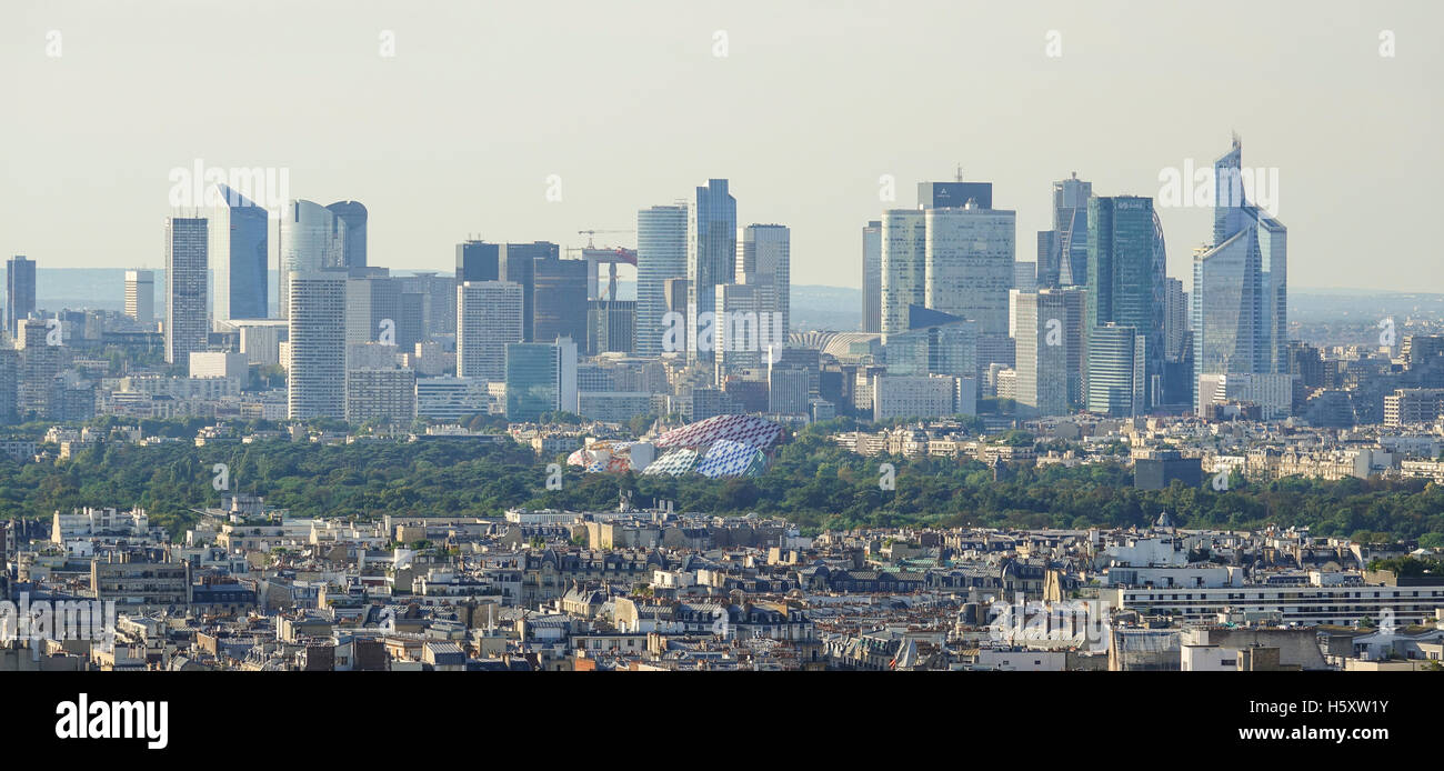 Modern district La Defense in Paris - distant aerial view Stock Photo