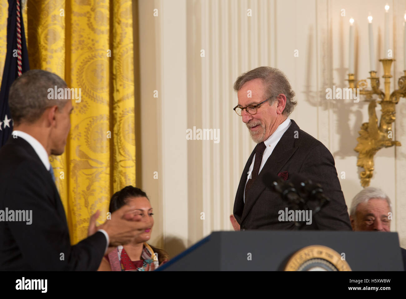 Steven Spielberg receives the Presidential Medal of Freedom Award from U.S. President Barack Obama at the White House in Washinton DC on November 24th, 2015 Stock Photo