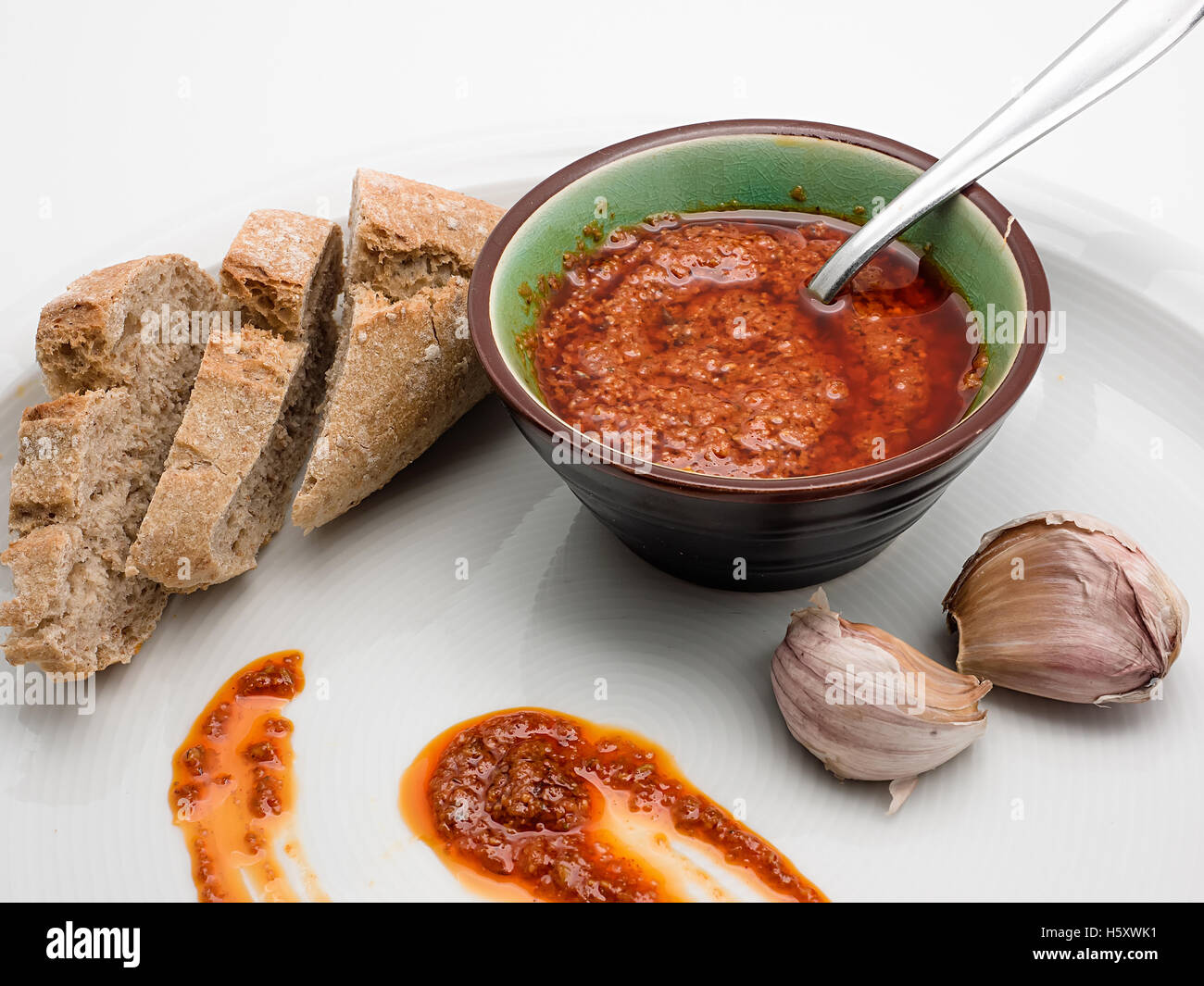 Spanish cuisine. Mojo Picon Sauce from the Canary Islands. Stock Photo
