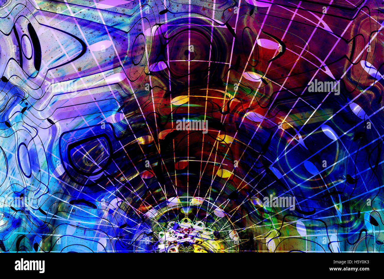 graphic design illustration of notes and note lines in circle structure ...