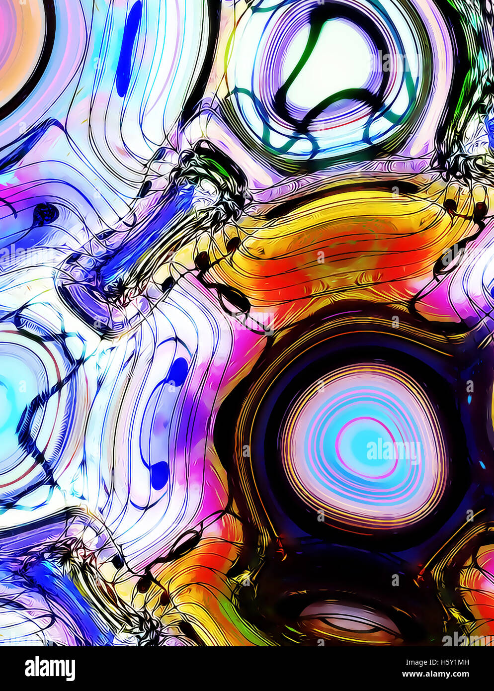 graphic design illustration of notes and note lines in circle structure ...