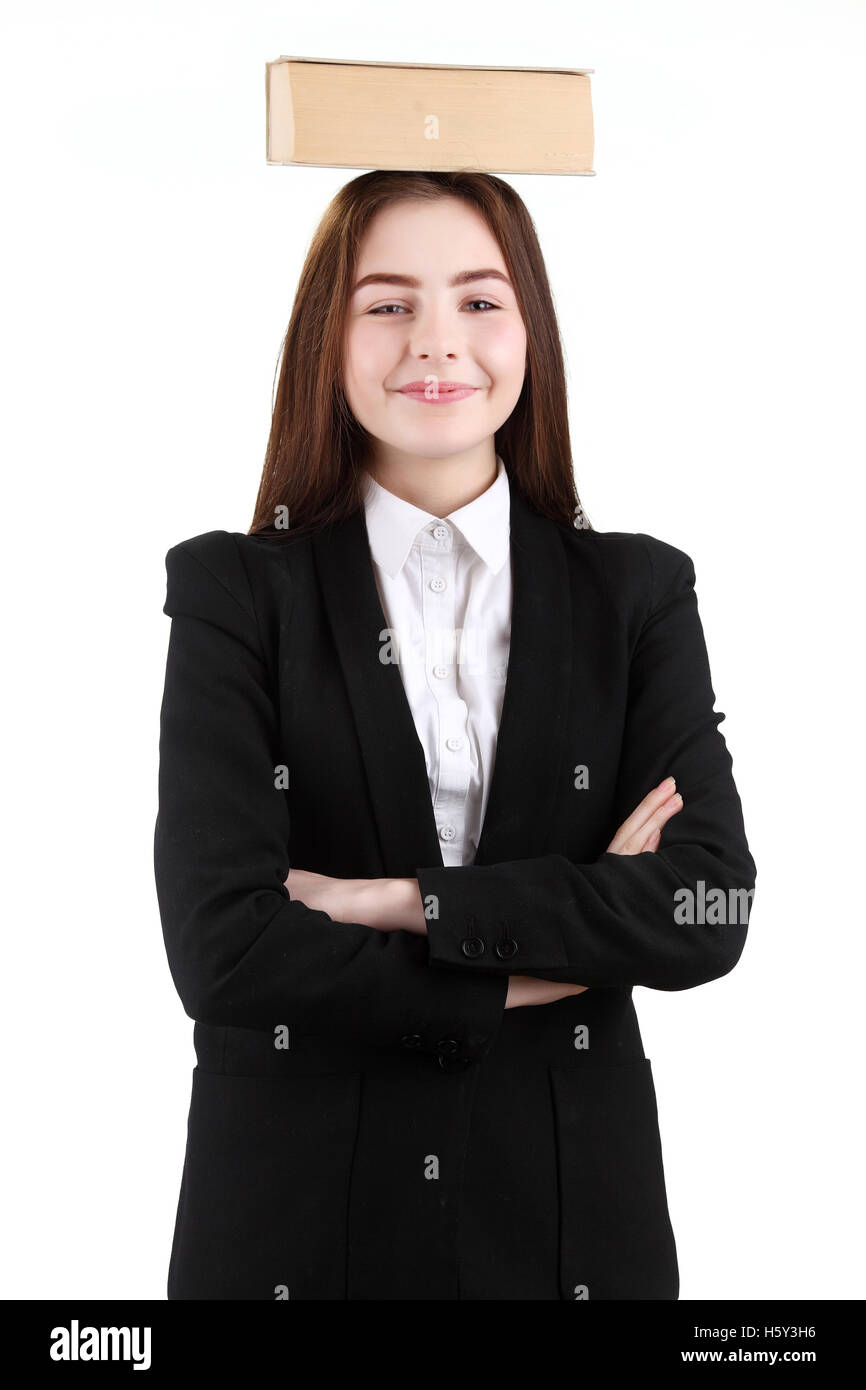 teenage girl holding book on white background Stock Photo - Alamy