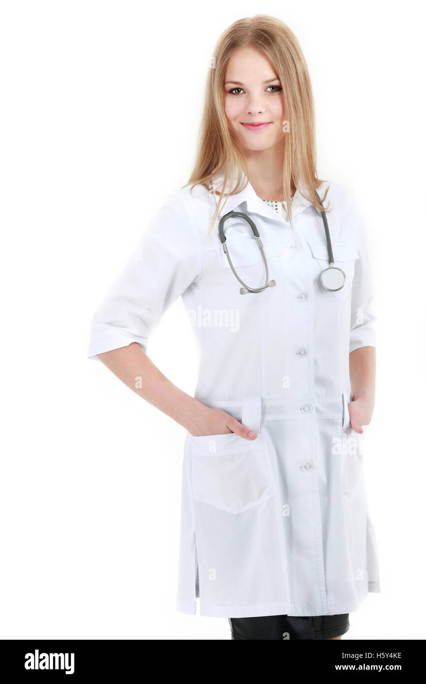 Young attractive doctor isolated over wite background Stock Photo